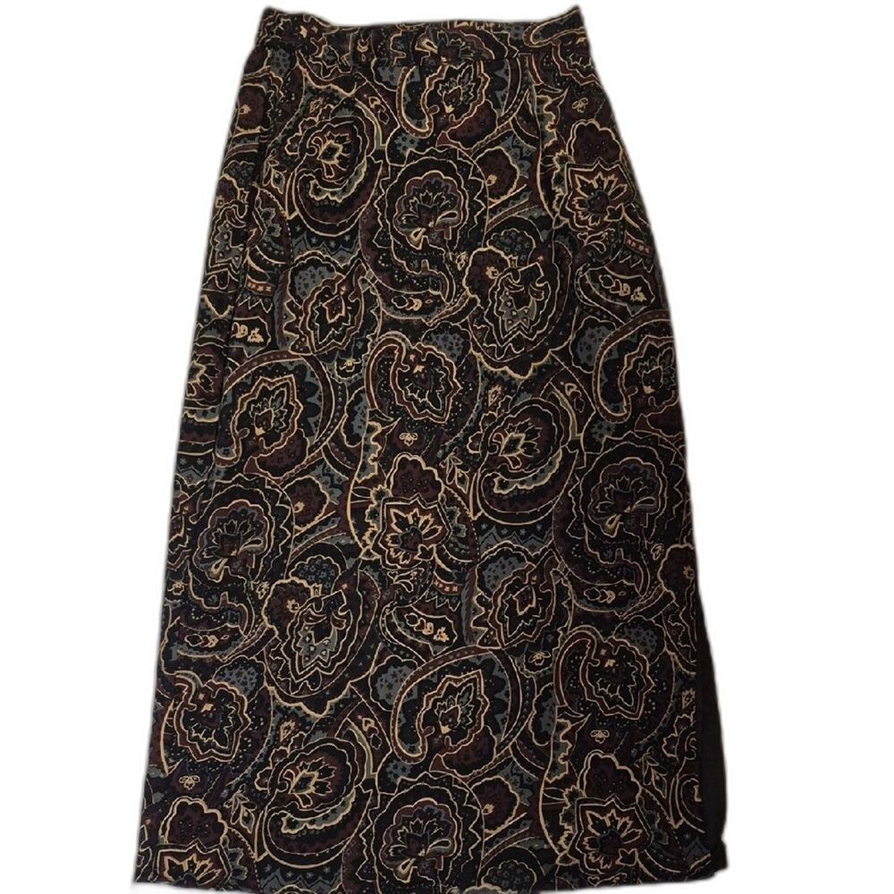 VTG Bice Paisley Midi Skirt 8P Nordstrom 90s Office Siren Dark Academia Brown - Picture 2 of 11